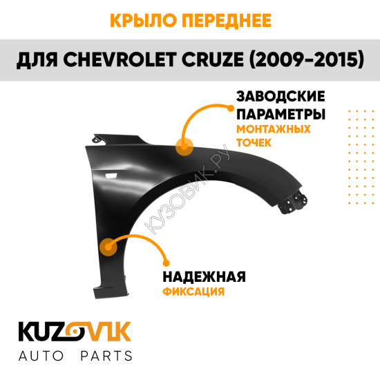 Крыло переднее правое Chevrolet Cruze (2009-2015) c отверстием KUZOVIK Крыло переднее правое Chevrolet Cruze (2009-2015) c отверстием KUZOVIK